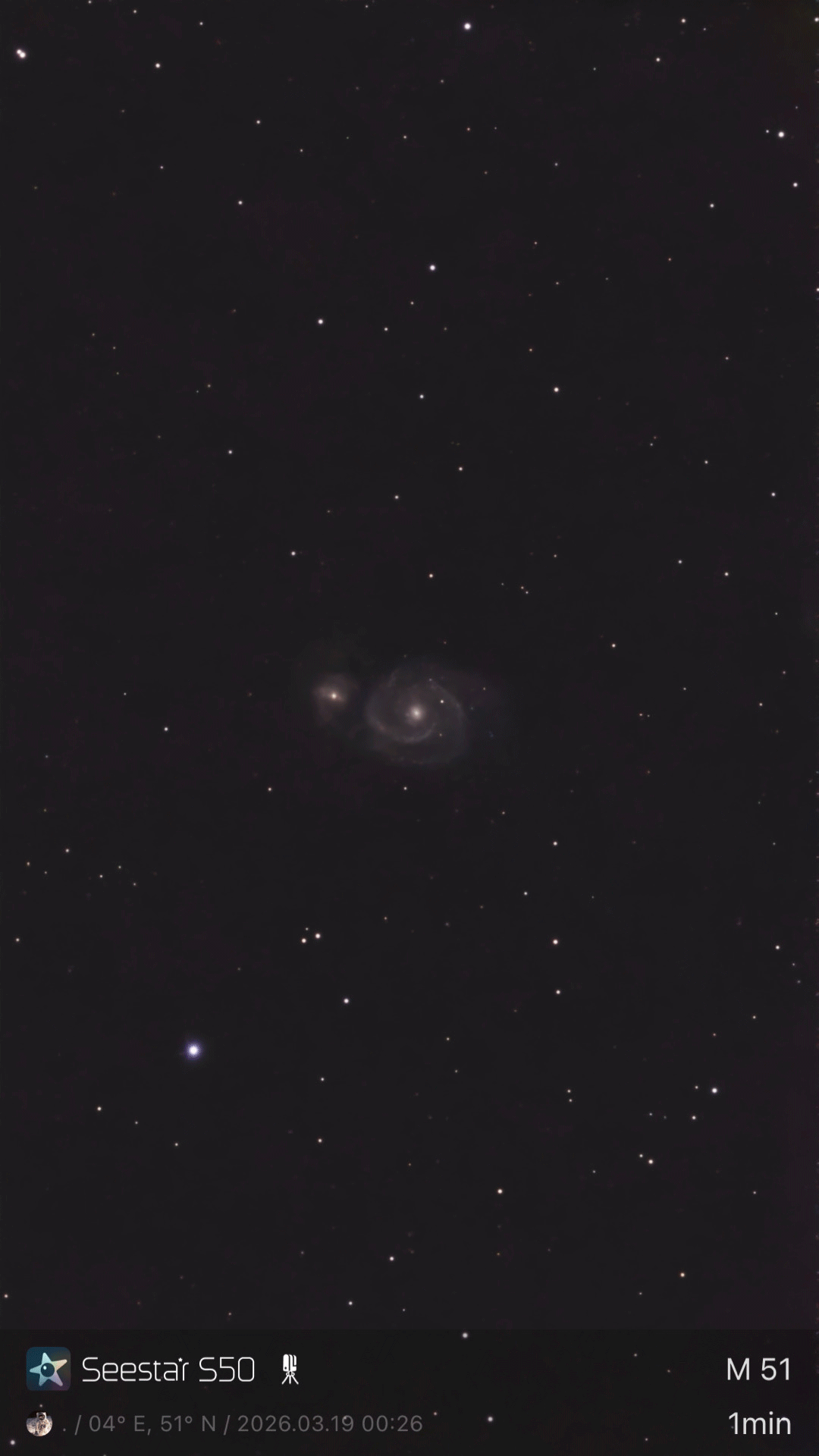 M51 — Integration Progress is easy with the Seestar S50